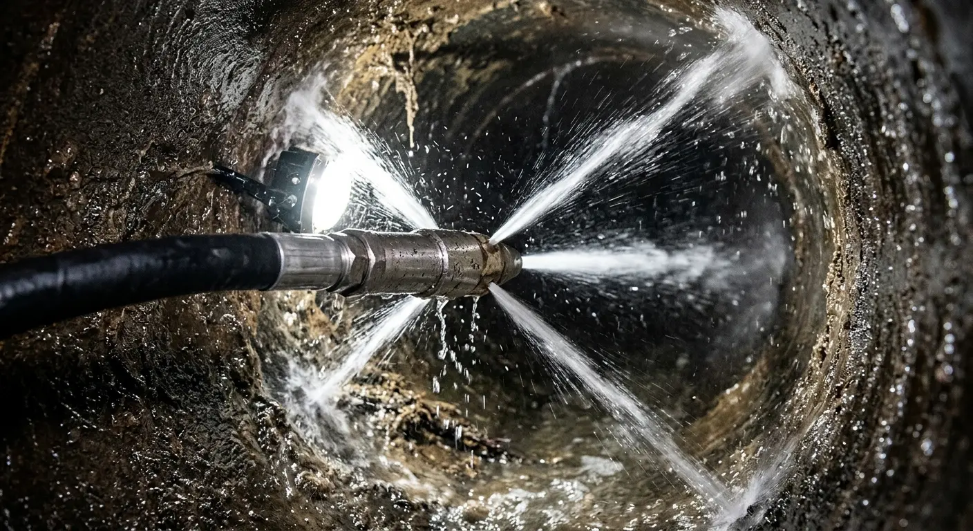High-pressure hydro jetting nozzle cleaning sewer pipe for Storm Drain Cleaning in Denison
